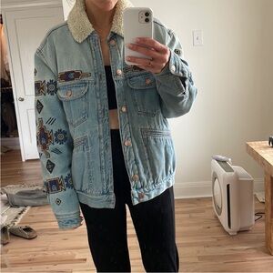 Isabel Marant Shearling lined Coat Distressed Denim Jacket / Jean Jacket